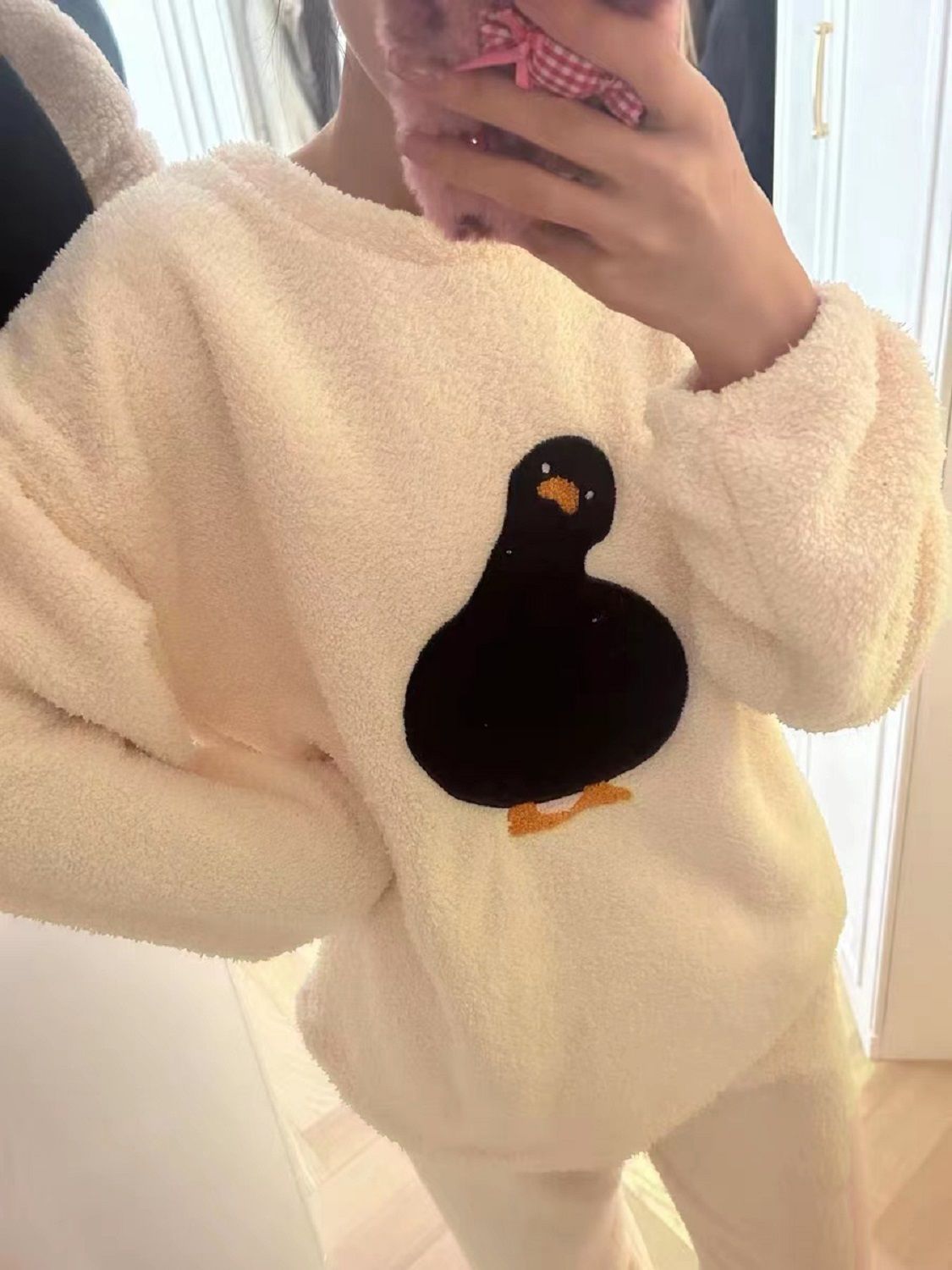Coral velvet pajamas for women winter 2024 new cute duck half velvet thickened home wear set