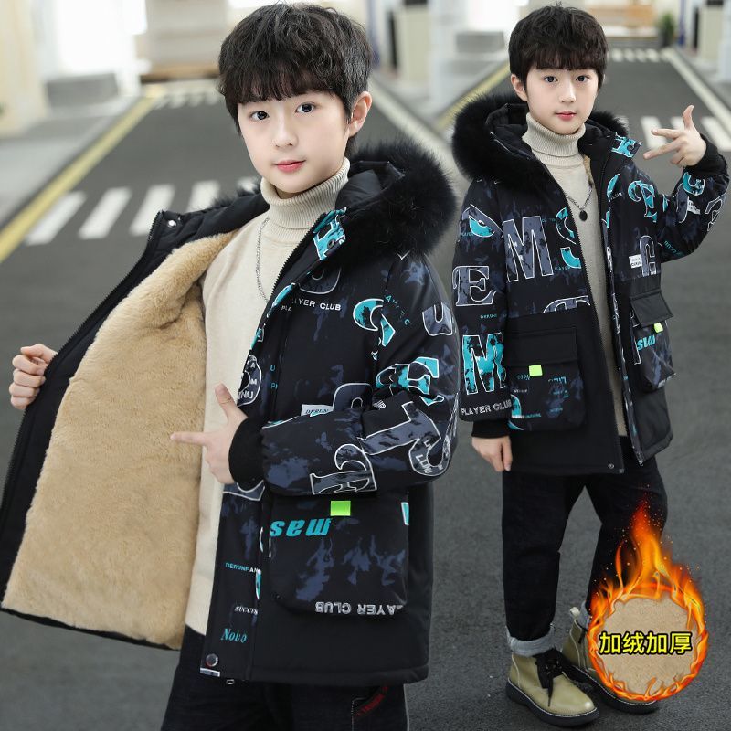 男童冬装克服洋气新款儿童外套真毛领加绒加厚棉服中大童韩版潮