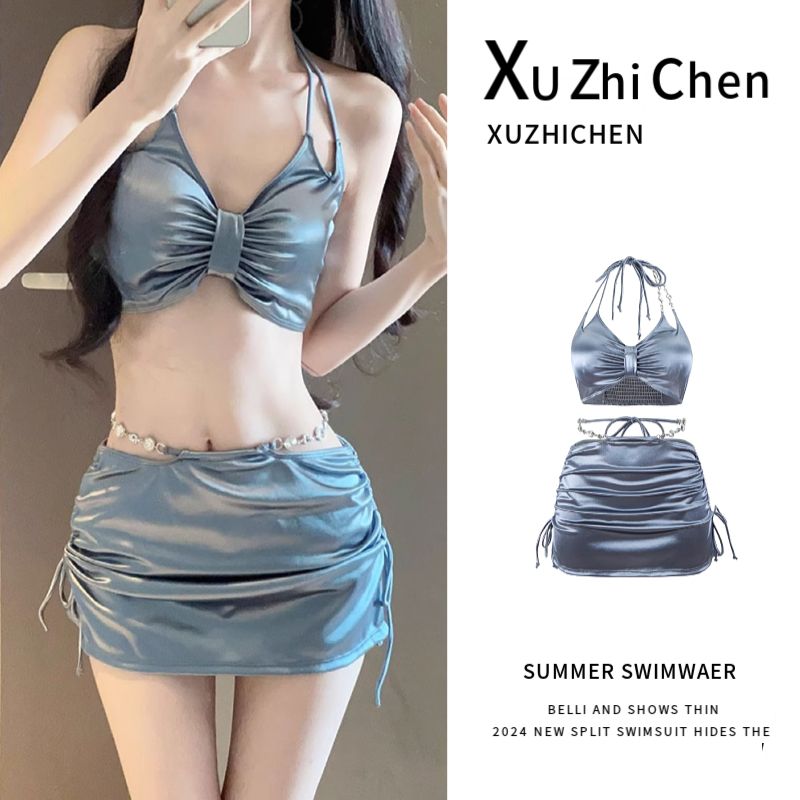 2024 New Bikini Swimsuit Women's Spaghetti Strap Rhinestone Bikini Super Sexy Vacation Belly Covering Hot Spring Swimsuit