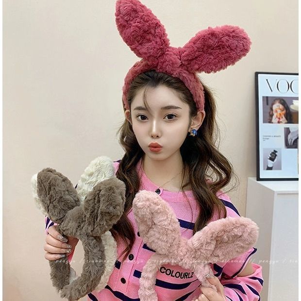 顯臉秋冬毛絨迪士尼耳朵發箍女高級可愛洋氣時尚女款洗臉高顱頭箍