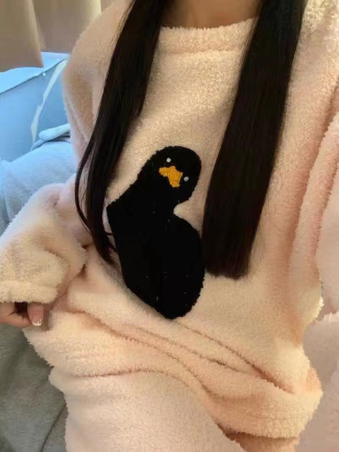 Korean version of sweet high-end half-velvet long-sleeved pajamas for women in winter thickened and warm 2024 new home wear set