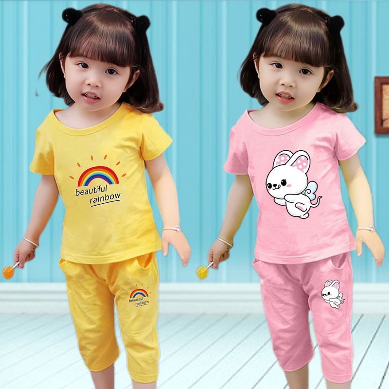 100% cotton summer clothes girls suit short sleeves 1 children 2 girls 3 years old baby 4 summer 5 clothes 6 new style