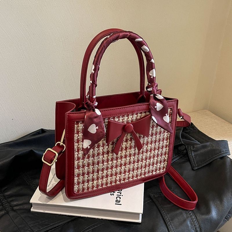 Wedding bag high-end bridal bag 2024 new red wedding bag fashionable houndstooth hand-held crossbody bag