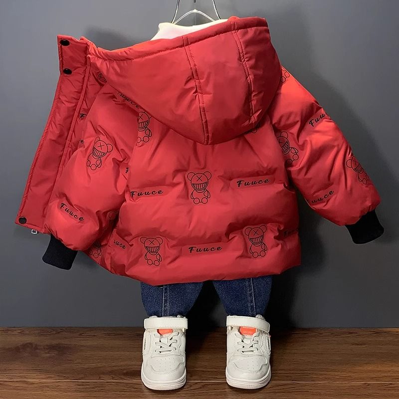 兒童羽絨服冬季2023新款紅色過年喜慶衣服男童外套短款男寶寶冬裝