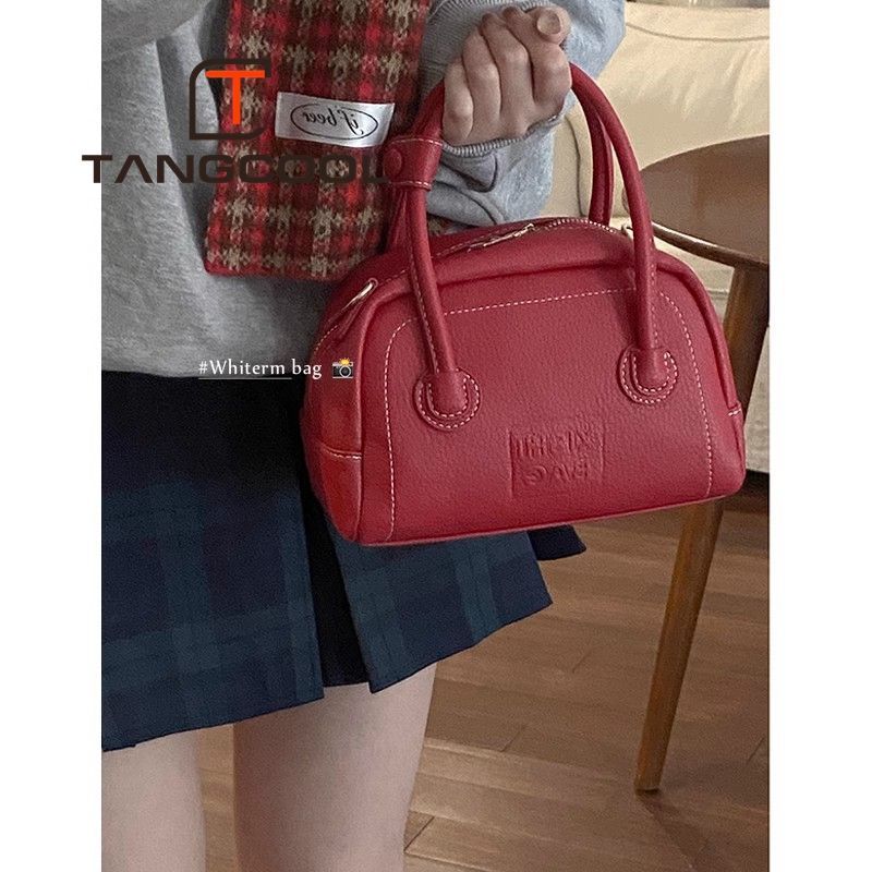 Korean niche portable red bag for women new trendy fashion bowling bag single shoulder crossbody small square bag