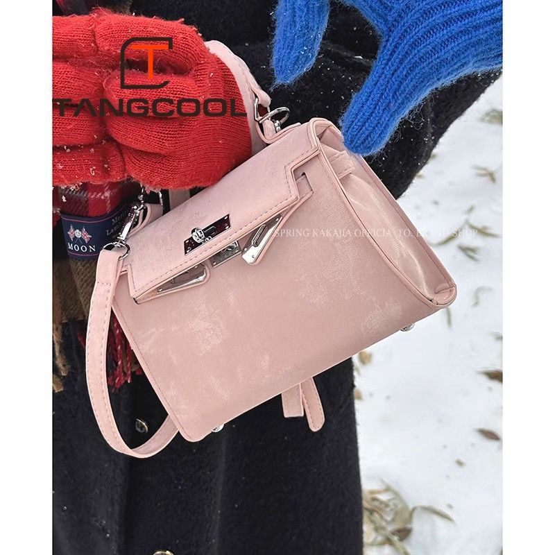 Pink handbag women's new trendy Korean niche small square bag versatile shoulder crossbody bag