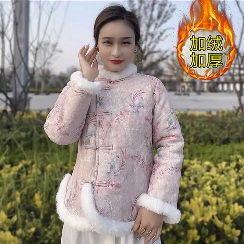  new Chinese style plus velvet winter thickening new plus velvet national style cotton coat cotton coat plate button cotton jacket retro western style women