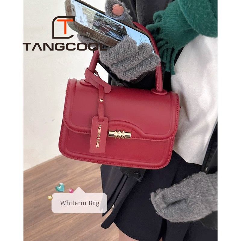 Hand-held red bag for women in autumn and winter, new trendy Korean style retro small square bag, versatile ins shoulder crossbody bag