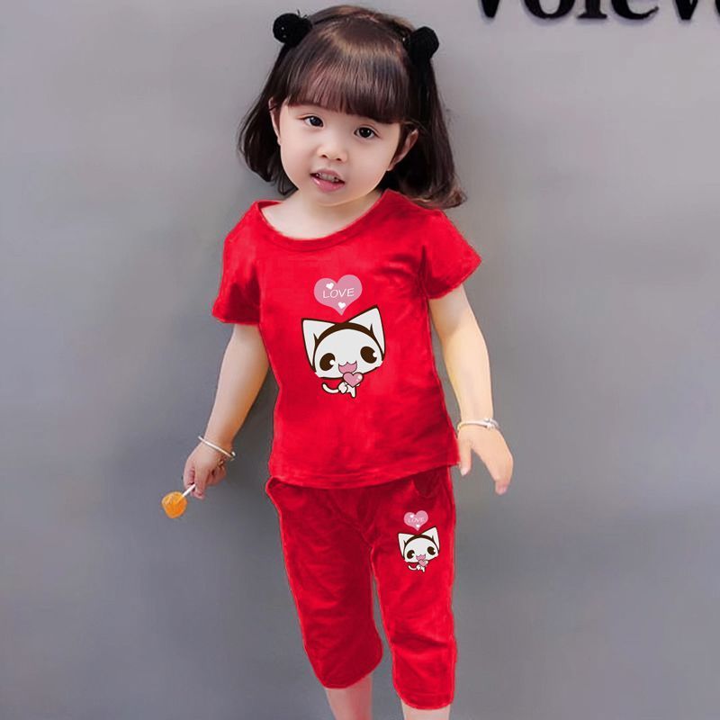 Summer clothes for girls two-piece set pure cotton short-sleeved small and medium-sized children's printed girl clothes baby new Korean version half-sleeved