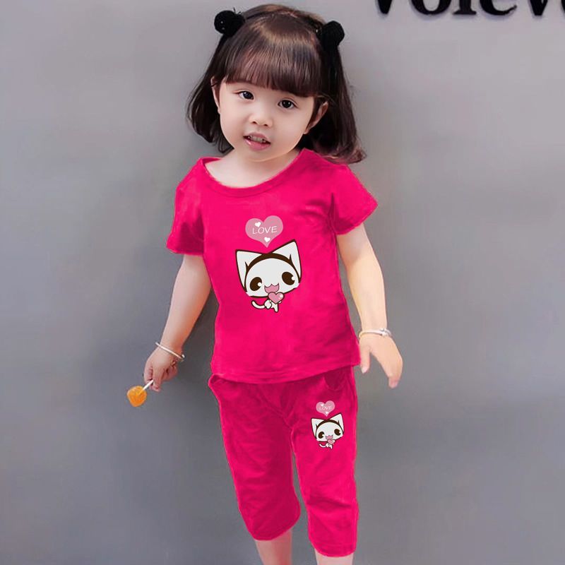 Summer clothes for girls two-piece set pure cotton short-sleeved small and medium-sized children's printed girl clothes baby new Korean version half-sleeved
