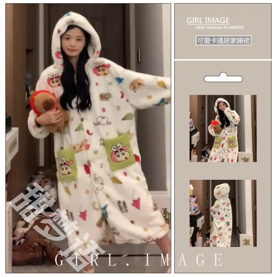 日系ins加厚法蘭絨睡衣女秋冬季可愛少女風保暖珊瑚絨家居服睡袍