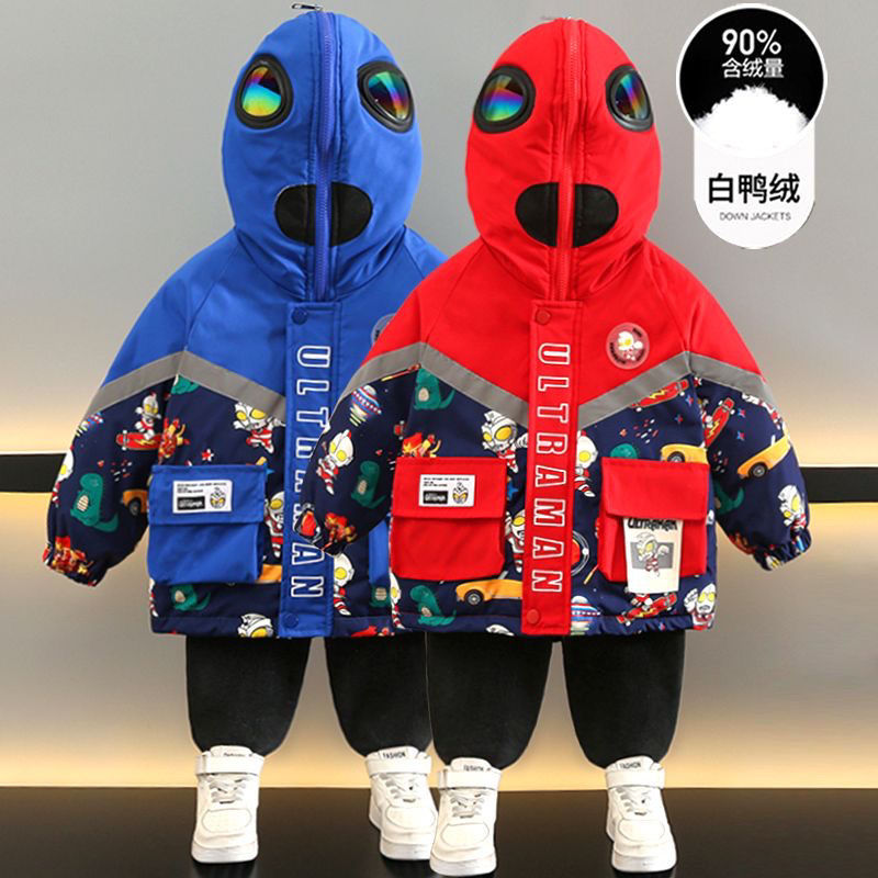 奧特曼羽絨服男童外套冬季2023新款兒童棉服男寶寶冬裝加厚款童裝