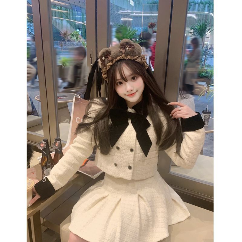 套裝女2024春季新款小香風氣質高級感短款外套上衣高腰百褶半身裙