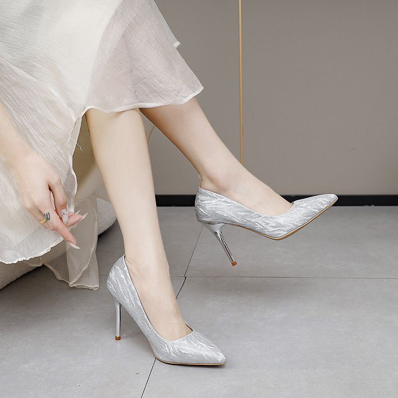 鞋子女高跟鞋細跟2024年新款百搭優雅婚禮服伴娘鞋婚鞋氣質單鞋女