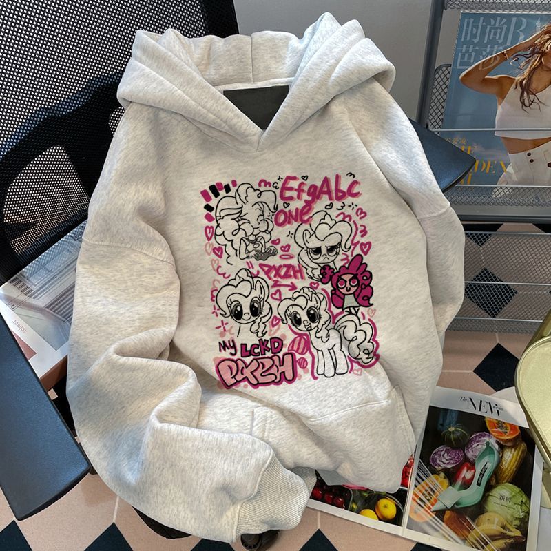 Heavyweight pure cotton silver fox velvet Japanese sweet cartoon hooded sweatshirt for men and women in autumn and winter loose and versatile hooded jacket