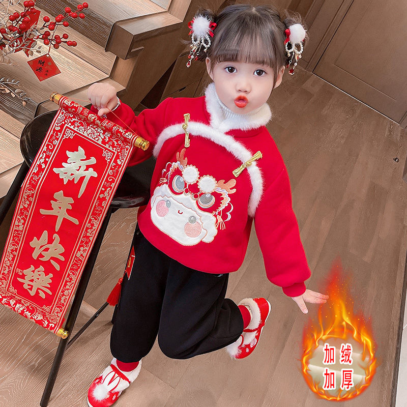 拜年服女童漢服唐裝兒童過年喜慶衣服女寶寶周歲禮服小童新年套裝