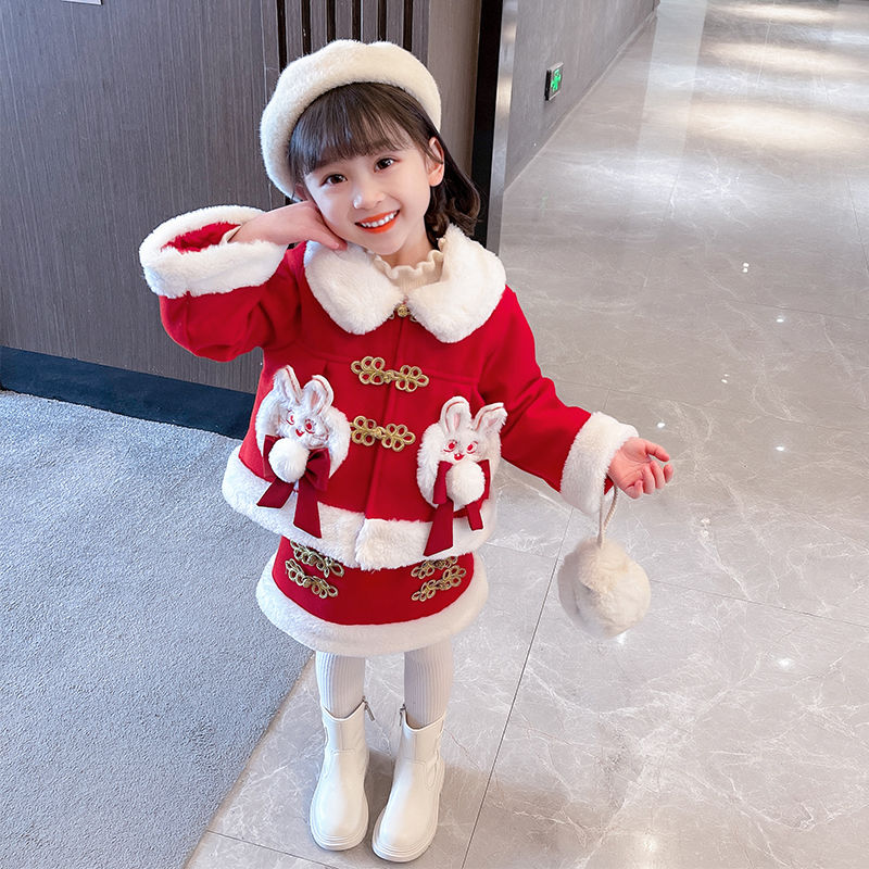 拜年服女童冬季加厚兒童裝過新年衣服女寶寶周歲禮服冬裝洋氣套裝