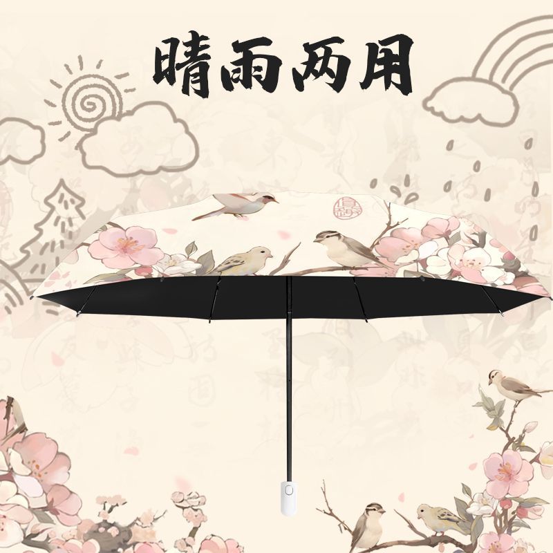 桃花集新中式雨伞女晴雨两用遮阳伞防晒防紫外线太阳伞折叠晴雨伞