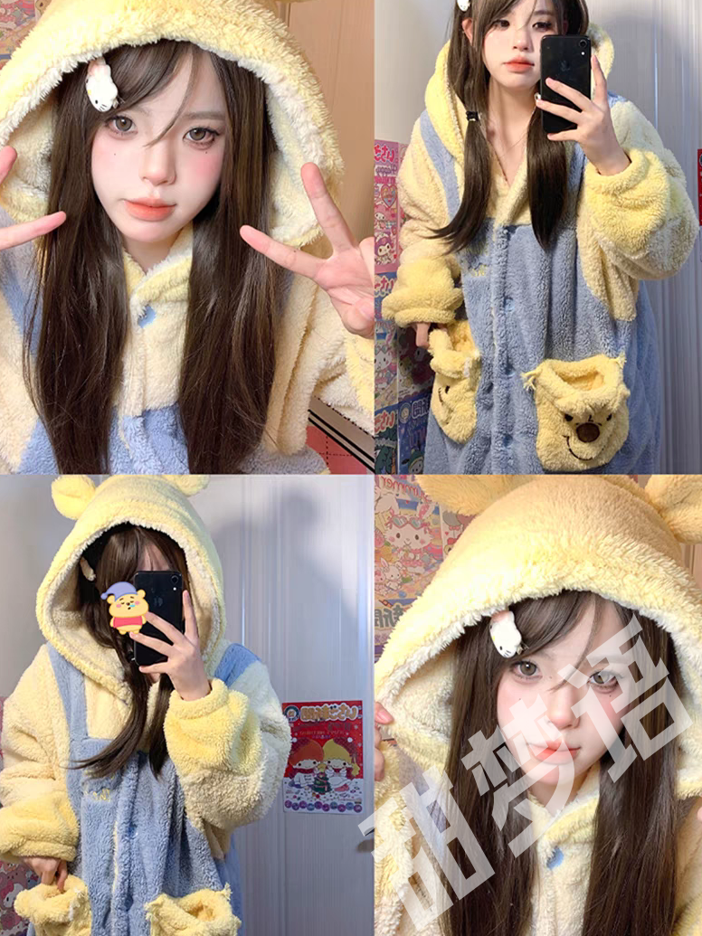 Korean version ins thickened coral velvet pajamas for women autumn and winter Internet celebrity style nightgown warm flannel home wear nightgown
