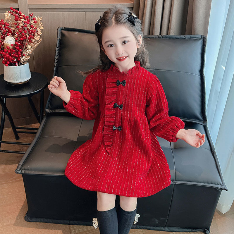 Girls Dresses Winter 2023 New Baby Autumn and Winter New Year Clothes Children's Clothes New Year Clothes Princess Skirts