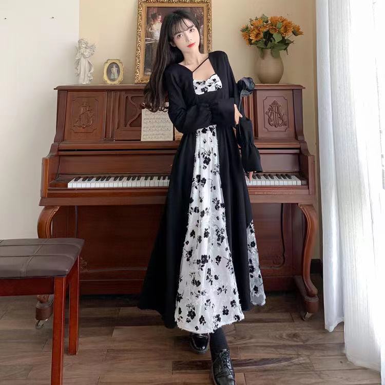 大碼女裝胖mm新款法式赫本風茶歇碎花連衣裙溫柔設計感收腰長裙