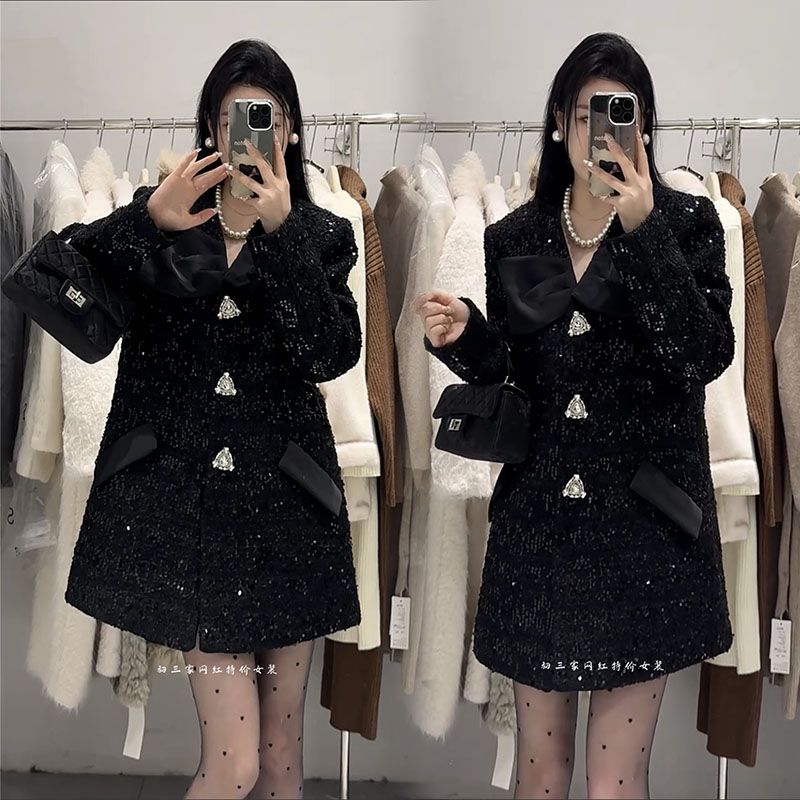 今年流行高級感超好看細閃黑色小香風粗花呢外套女2024年早春新款