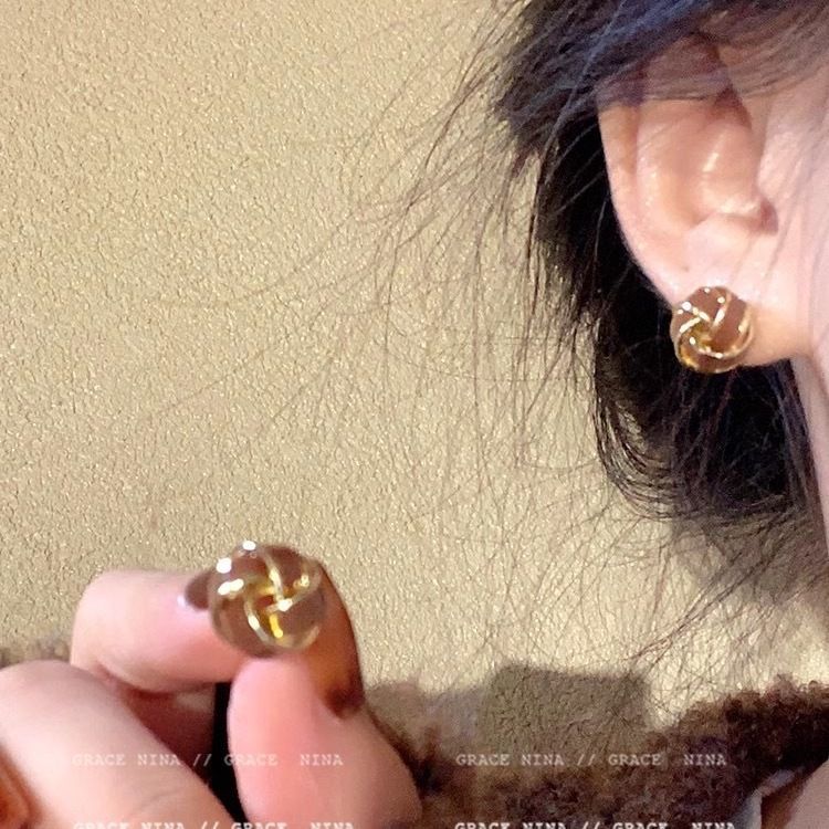 法式復古滴釉麻花耳環女款小眾設計耳釘氣質秋冬美拉德耳飾高級感