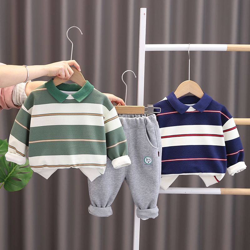 兒童春裝衣服套裝新款2024帥氣男寶寶休閒POLO衫衛衣兩件套男童裝