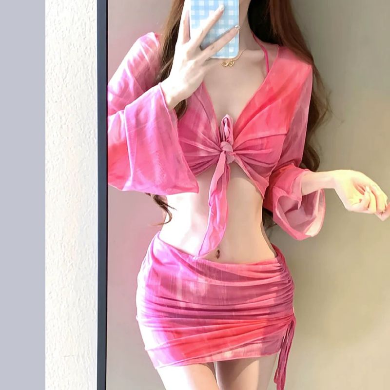 Bikini swimsuit for women 2024 new popular four-piece long-sleeved sexy slim pure lust hot spring swimsuit