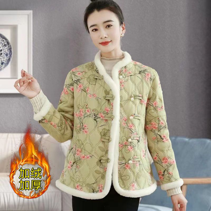 Internet celebrity winter new women's floral cotton jacket Northeastern Tang suit cotton coat mother thickened warm coat ethnic cotton coat