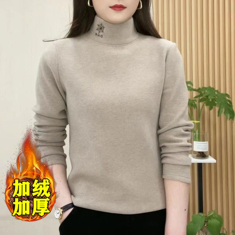 高領打底衫女2023冬季新款加絨加厚保暖洋氣內搭韓版修身顯瘦衛衣