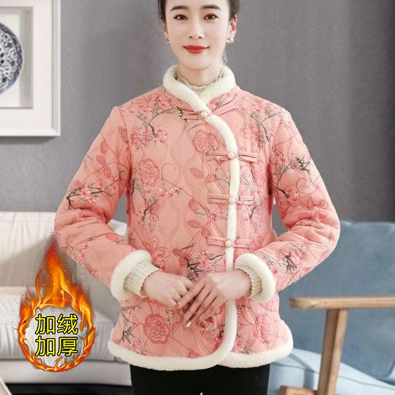 Internet celebrity winter new women's floral cotton jacket Northeastern Tang suit cotton coat mother thickened warm coat ethnic cotton coat