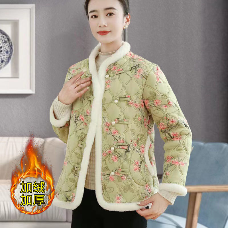 Internet celebrity winter new women's floral cotton jacket Northeastern Tang suit cotton coat mother thickened warm coat ethnic cotton coat