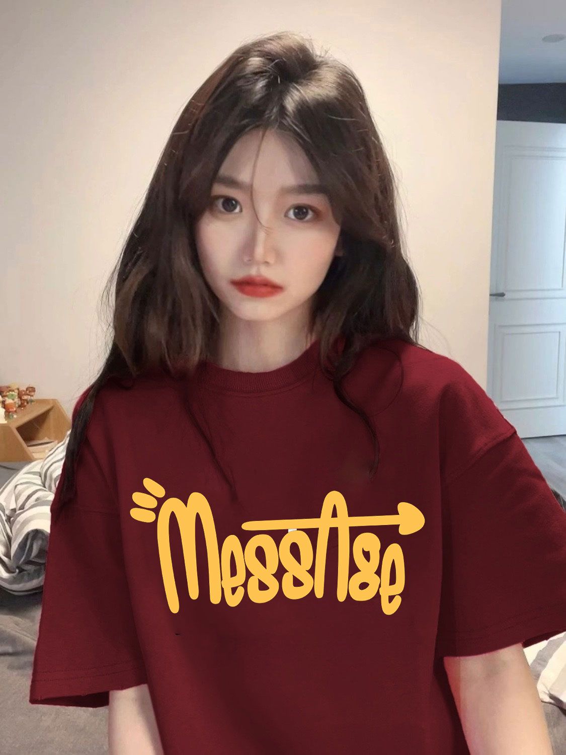 美式復古酒紅色短袖t恤女款夏季重磅純棉情侶裝寬鬆oversize體恤