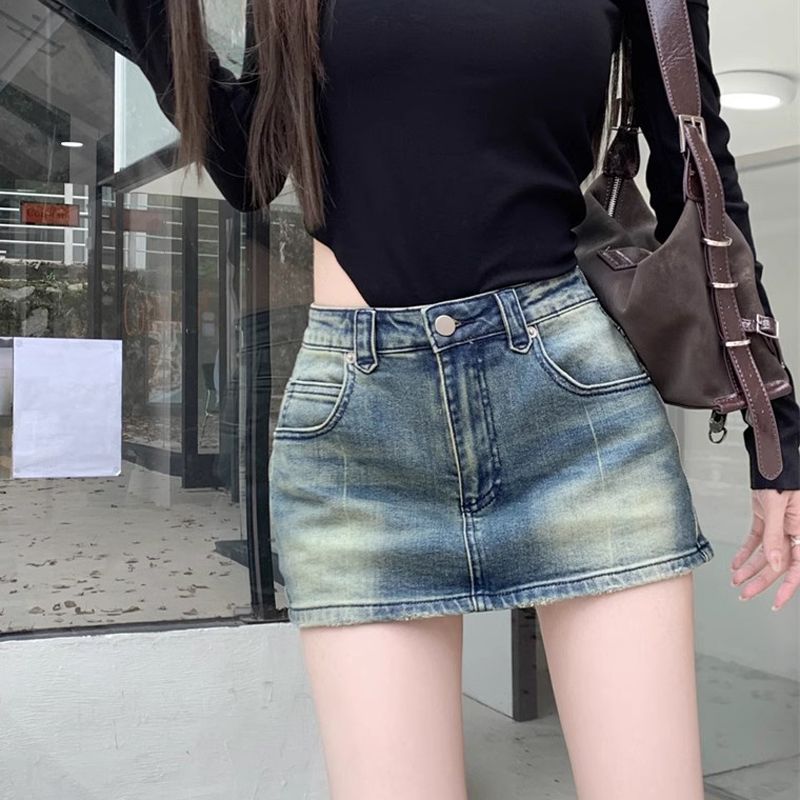 美式辣妹水洗牛仔半身裙女夏季復古修身顯瘦包臀裙防走光短裙裙褲