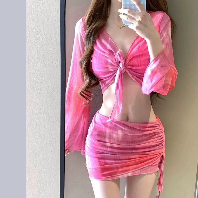 Bikini swimsuit for women 2024 new popular four-piece long-sleeved sexy slim pure lust hot spring swimsuit