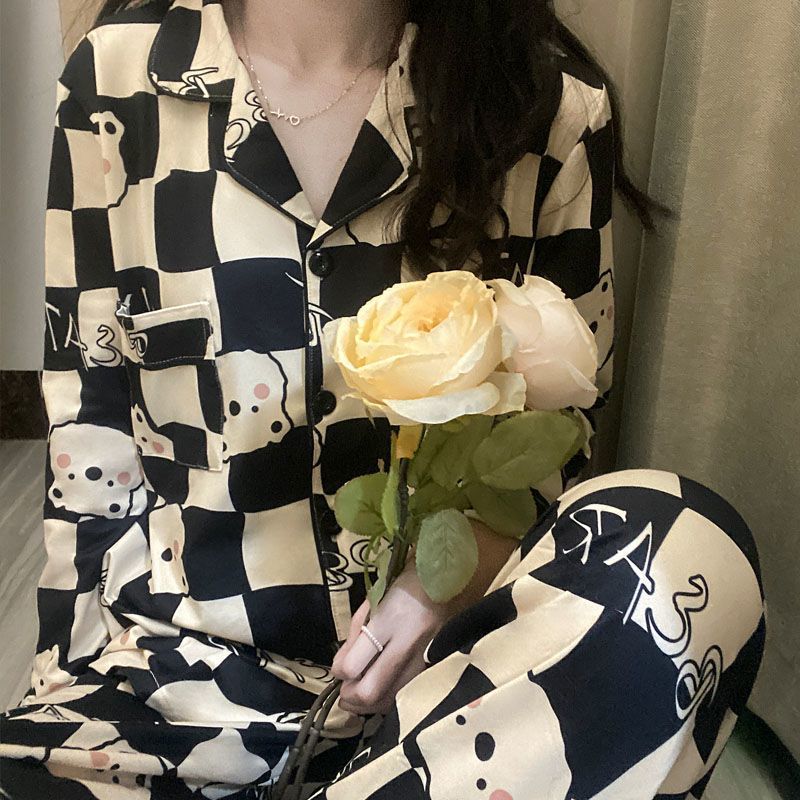 Pajamas for women spring and autumn pure cotton long-sleeved student cute plus size home wear summer 2024 new two-piece suit