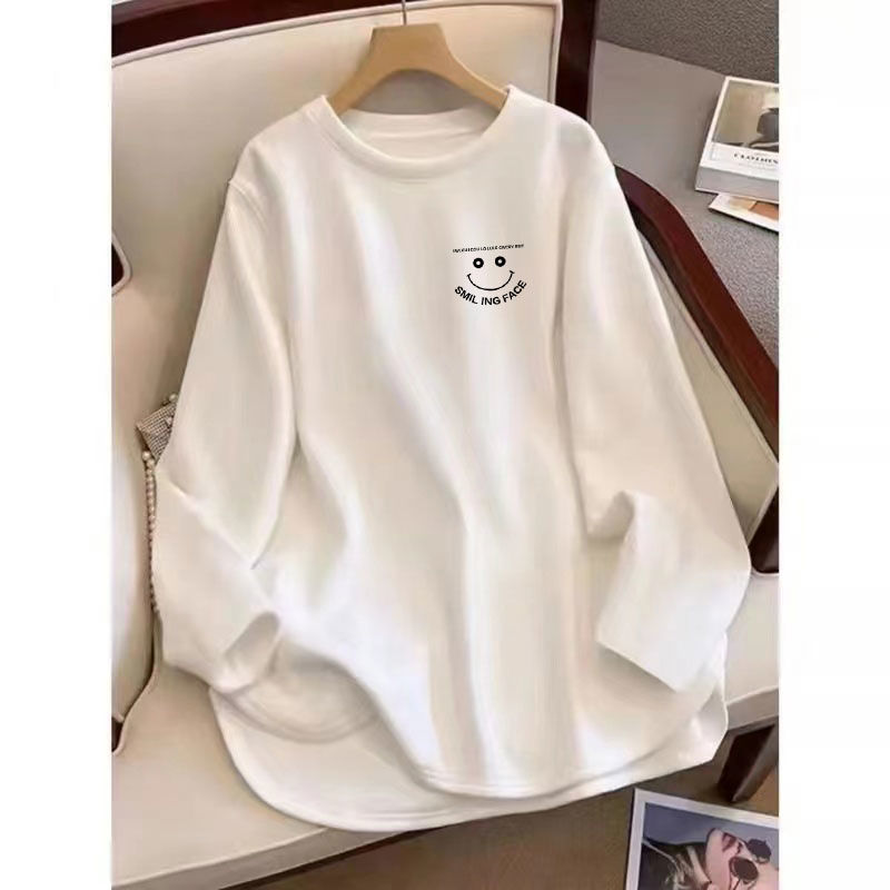 Pure cotton spring new white long-sleeved T-shirt women's ins top loose Korean style slit versatile bottoming T-shirt trendy