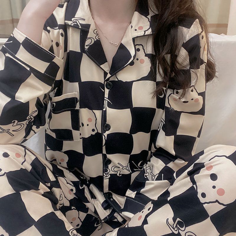 Pajamas for women spring and autumn pure cotton long-sleeved student cute plus size home wear summer 2024 new two-piece suit
