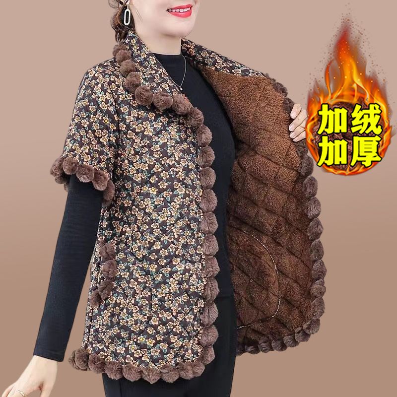 2023 winter new warm and velvet thickened cotton coat mother's clothing for middle-aged and elderly women's loose and versatile short-sleeved vest