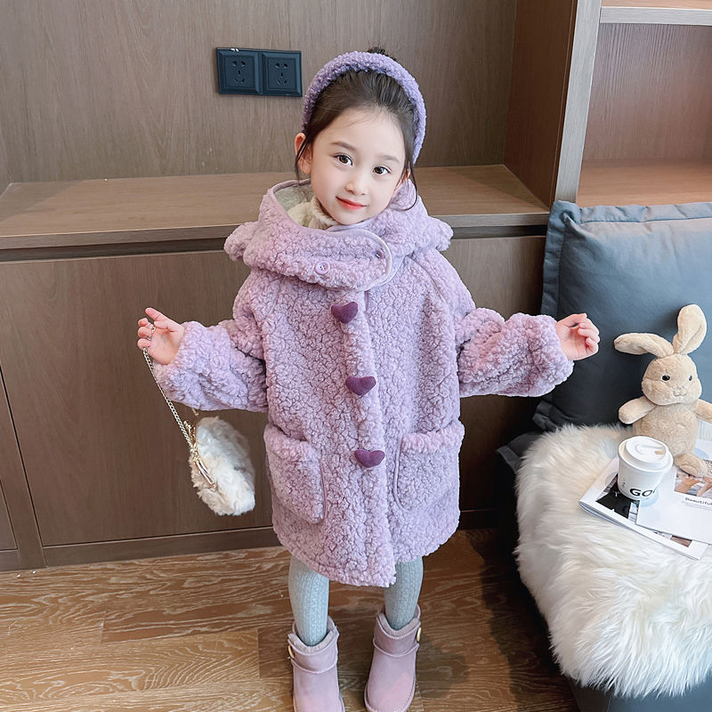 女童羊羔绒毛外套2023新款洋气保暖儿童加绒加厚宝宝冬装毛毛大衣