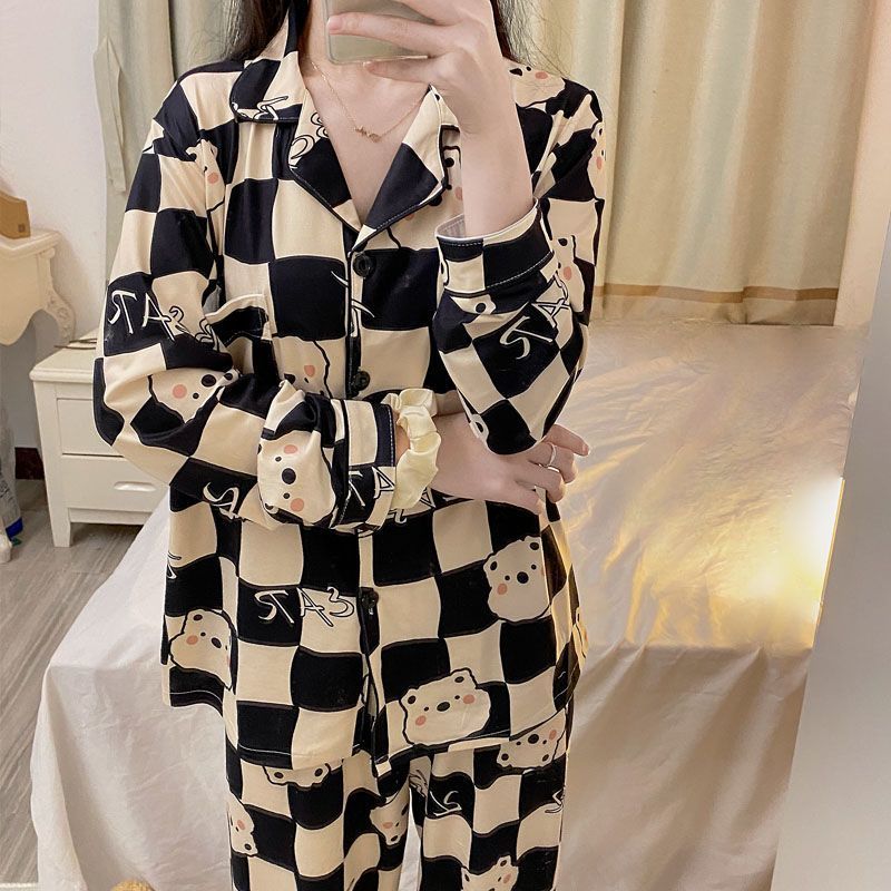 Pajamas for women spring and autumn pure cotton long-sleeved student cute plus size home wear summer 2024 new two-piece suit