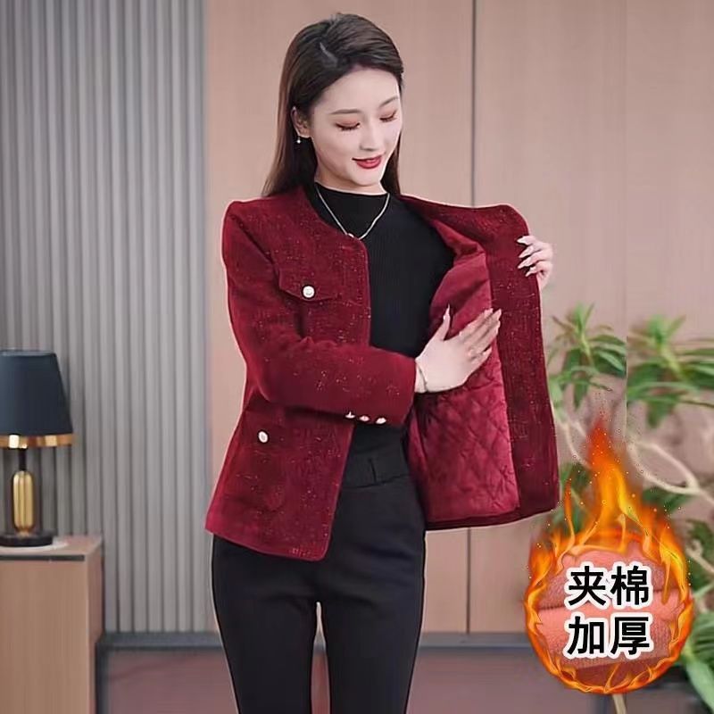 Mother's Spring Jacket Women's 2023 New Tweed Short Style Small Fragrant Style Round Neck High-end Solid Color Top for Ladies