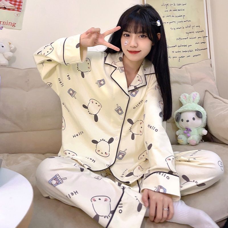 Pajamas for women spring and autumn pure cotton long-sleeved student cute plus size home wear summer 2024 new two-piece suit