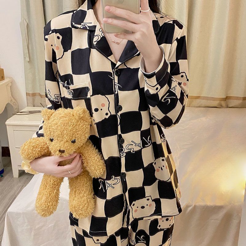 Pajamas for women spring and autumn pure cotton long-sleeved student cute plus size home wear summer 2024 new two-piece suit