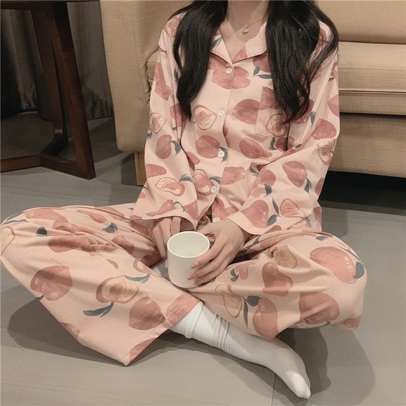 Pajamas for women spring and autumn pure cotton long-sleeved student cute plus size home wear summer 2024 new two-piece suit
