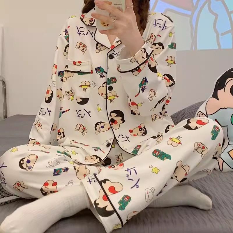 Pajamas for women spring and autumn pure cotton long-sleeved student cute plus size home wear summer 2024 new two-piece suit