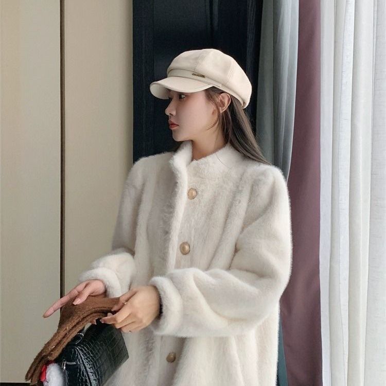  autumn and winter new style cotton thickened coat women's mid-length imitation rabbit fur eco-friendly fur imitation fur stand collar coat