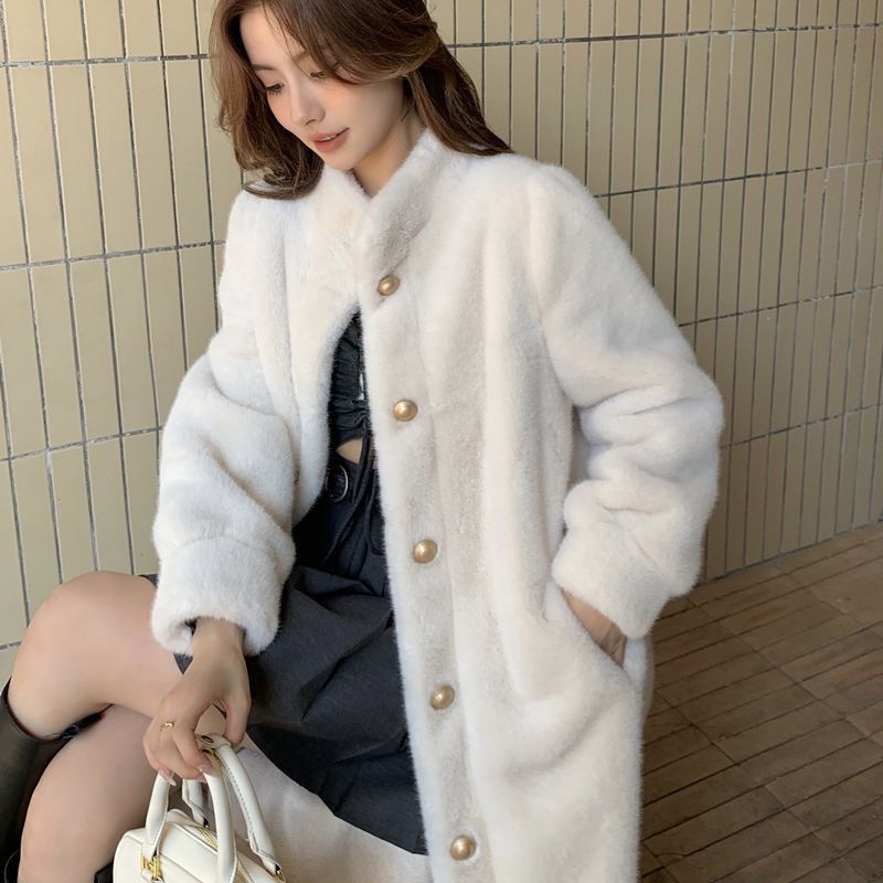  autumn and winter new style cotton thickened coat women's mid-length imitation rabbit fur eco-friendly fur imitation fur stand collar coat