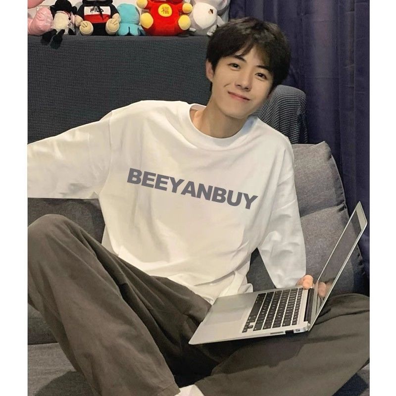 Japanese pure cotton heavyweight long-sleeved T-shirt for men and women couples summer new oversize loose round neck bottoming shirt ins